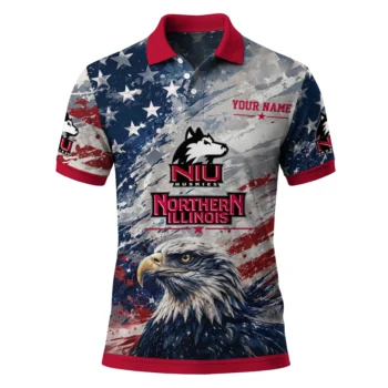 Northern Illinois Huskies Polo Shirt Custom Star Brushstrokes Red Blue Best Selling