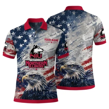 Northern Illinois Huskies Polo Shirt Custom Star Brushstrokes Red Blue Fashion Forward