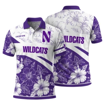 Northwestern Wildcats Polo Shirt Customized Floral Angles Purple White Fashion Forward