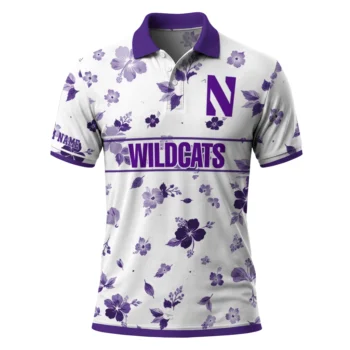 Northwestern Wildcats Polo Shirt Customized Floral Pinstripe Purple White Best Selling