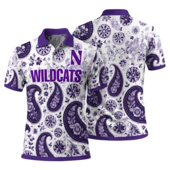 Northwestern Wildcats Polo Shirt Customized Paisley Florals Purple White Fashion Forward