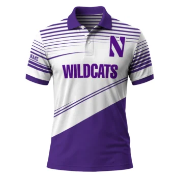 Northwestern Wildcats Polo Shirt Customized Slanted Stripes Purple White Best Selling
