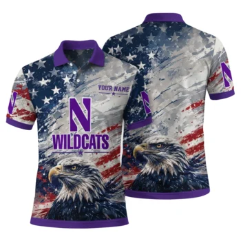 Northwestern Wildcats Polo Shirt Customized Star Brushstrokes Purple Blue Fashion Forward