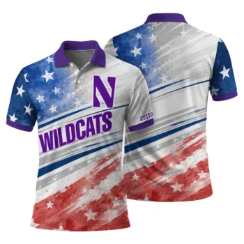 Northwestern Wildcats Polo Shirt Customized Star Stripes Red Blue Fashion Forward