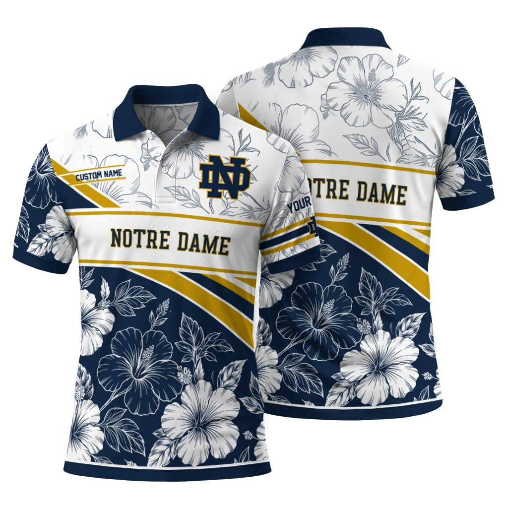 Notre Dame Fighting Irish Polo Shirt Personalized Floral Angles Navy White Fashion Forward Notre Dame Fighting Irish Polo Shirt Personalized Floral Angles Navy White Fashion Forward