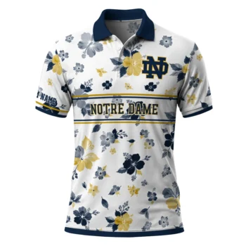Notre Dame Fighting Irish Polo Shirt Personalized Floral Pinstripe Navy White Best Selling