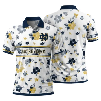 Notre Dame Fighting Irish Polo Shirt Personalized Floral Pinstripe Navy White Fashion Forward
