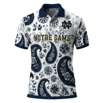 Notre Dame Fighting Irish Polo Shirt Personalized Paisley Florals Navy White Best Selling