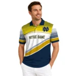 Notre Dame Fighting Irish Polo Shirt Personalized Slanted Stripes Navy White Best Selling