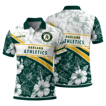 Oakland Athletics Polo Shirt Custom Floral Angles Green White Fashion Forward