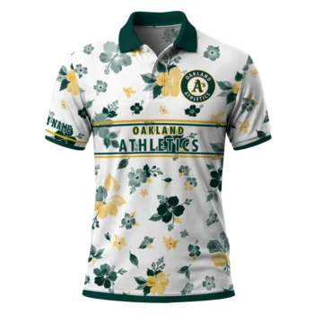 Oakland Athletics Polo Shirt Custom Floral Pinstripe Green White Best Selling
