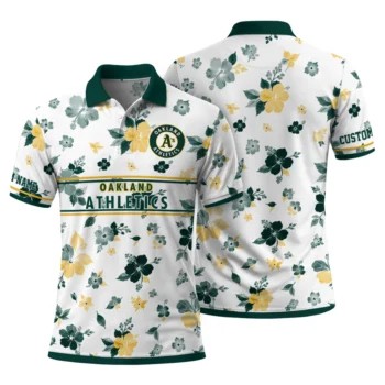 Oakland Athletics Polo Shirt Custom Floral Pinstripe Green White Fashion Forward