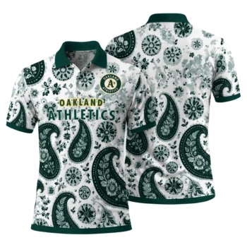 Oakland Athletics Polo Shirt Custom Paisley Florals Green White Fashion Forward