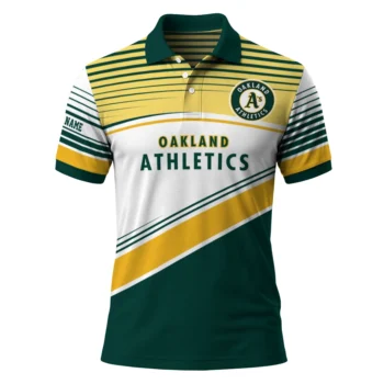 Oakland Athletics Polo Shirt Custom Slanted Stripes Green White Best Selling