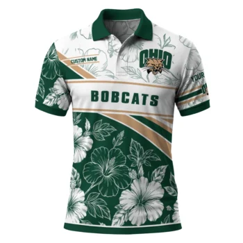 Ohio Bobcats Polo Shirt Customized Floral Angles Green White Best Selling