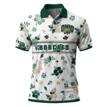 Ohio Bobcats Polo Shirt Customized Floral Pinstripe Green White Best Selling