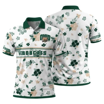 Ohio Bobcats Polo Shirt Customized Floral Pinstripe Green White Fashion Forward