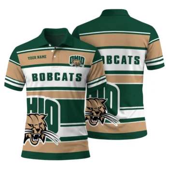 Ohio Bobcats Polo Shirt Customized Horizontal Blocks Green Fashion Forward