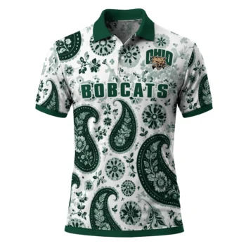 Ohio Bobcats Polo Shirt Customized Paisley Florals Green White Best Selling