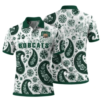 Ohio Bobcats Polo Shirt Customized Paisley Florals Green White Fashion Forward