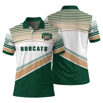 Ohio Bobcats Polo Shirt Customized Slanted Stripes Green White Fashion Forward