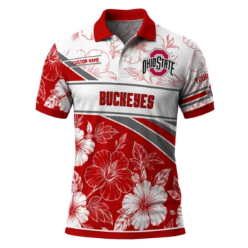 Ohio State Buckeyes Polo Shirt Custom Floral Angles Scarlet White Best Selling