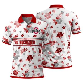 Ohio State Buckeyes Polo Shirt Custom Floral Pinstripe Scarlet White Fashion Forward