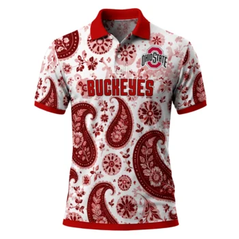 Ohio State Buckeyes Polo Shirt Custom Paisley Florals Scarlet White Best Selling