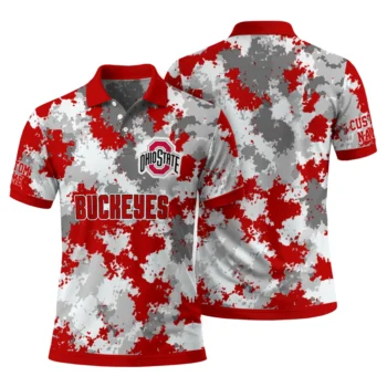 Ohio State Buckeyes Polo Shirt Custom Pixel Camo Scarlet Fashion Forward