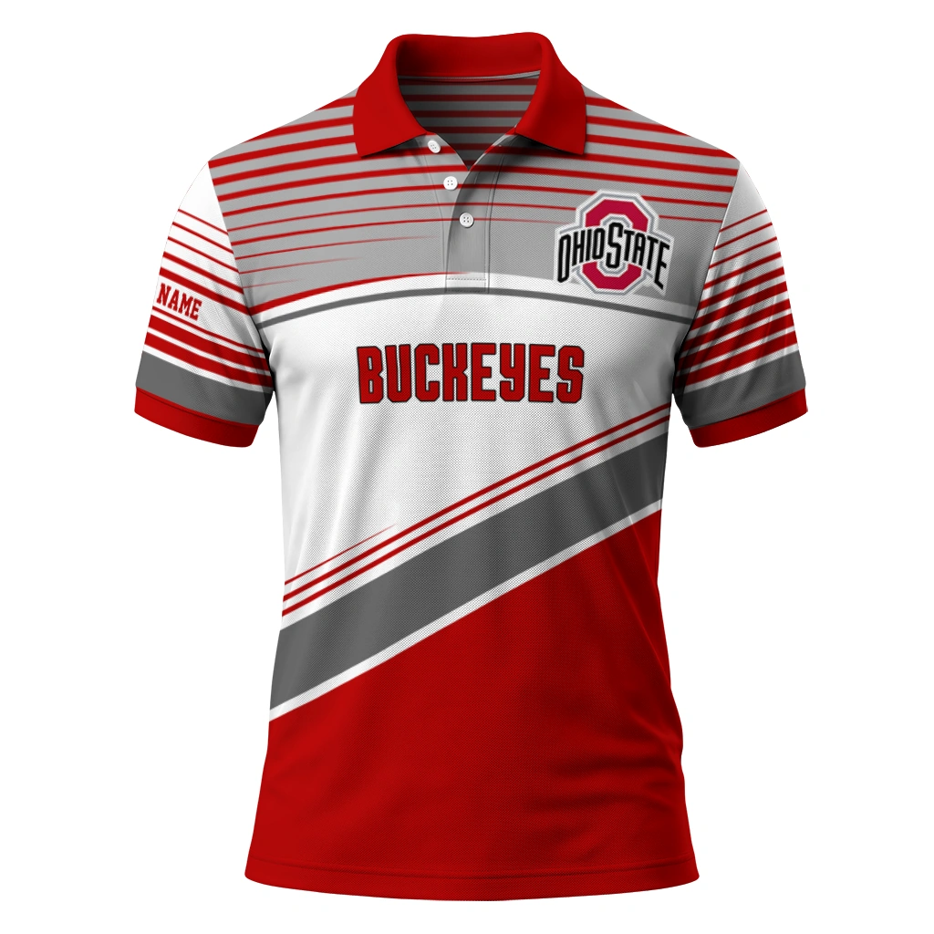 Ohio State Buckeyes Polo Shirt Custom Slanted Stripes Scarlet White Best Selling Ohio State Buckeyes Polo Shirt Custom Slanted Stripes Scarlet White Best Selling