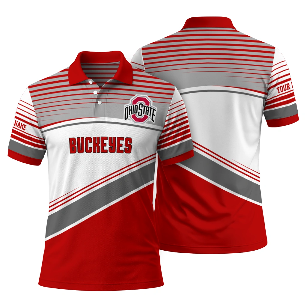 Ohio State Buckeyes Polo Shirt Custom Slanted Stripes Scarlet White Fashion Forward Ohio State Buckeyes Polo Shirt Custom Slanted Stripes Scarlet White Fashion Forward