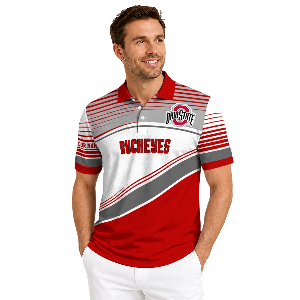 Ohio State Buckeyes Polo Shirt Custom Slanted Stripes Scarlet White High Quality Ohio State Buckeyes Polo Shirt Custom Slanted Stripes Scarlet White High Quality
