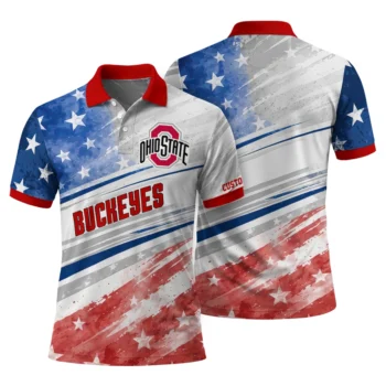 Ohio State Buckeyes Polo Shirt Custom Star Stripes Red Blue Fashion Forward