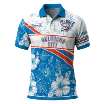 Oklahoma City Thunder Polo Shirt - Customized Floral Angles Blue White