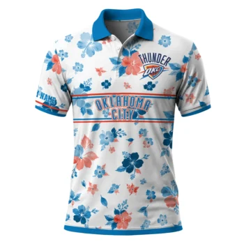 Oklahoma City Thunder Polo Shirt - Customized Floral Pinstripe Blue White