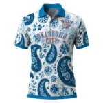 Oklahoma City Thunder Polo Shirt - Customized Paisley Florals Blue White