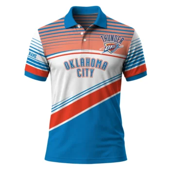 Oklahoma City Thunder Polo Shirt - Customized Slanted Stripes Blue White