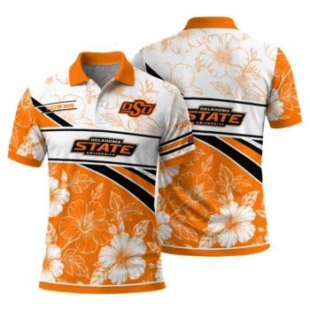 Oklahoma State Cowboys Polo Shirt Customized Floral Angles Orange White Fashion Forward