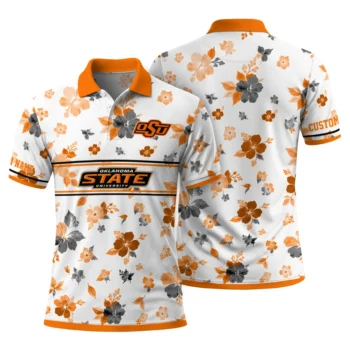 Oklahoma State Cowboys Polo Shirt Customized Floral Pinstripe Orange White Fashion Forward