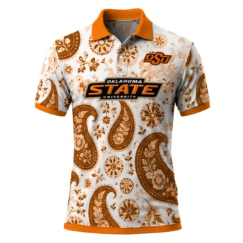 Oklahoma State Cowboys Polo Shirt Customized Paisley Florals Orange White Best Selling