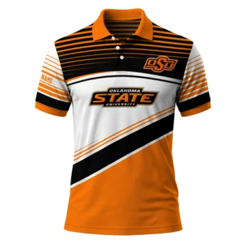 Oklahoma State Cowboys Polo Shirt Customized Slanted Stripes Orange White Best Selling