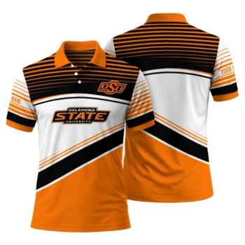 Oklahoma State Cowboys Polo Shirt Customized Slanted Stripes Orange White Fashion Forward