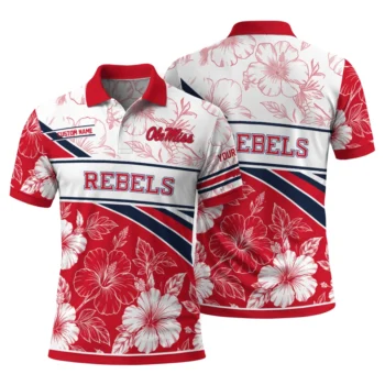 Ole Miss Rebels Polo Shirt Custom Floral Angles Red White Fashion Forward
