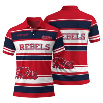 Ole Miss Rebels Polo Shirt Custom Horizontal Blocks Red Fashion Forward