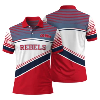 Ole Miss Rebels Polo Shirt Custom Slanted Stripes Red White Fashion Forward