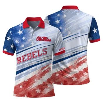 Ole Miss Rebels Polo Shirt Custom Star Stripes Red Blue Fashion Forward