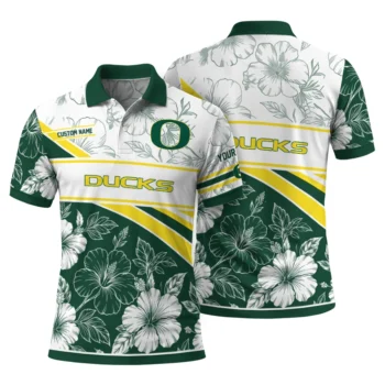 Oregon Ducks Polo Shirt Custom Floral Angles Green White Fashion Forward