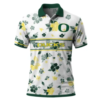 Oregon Ducks Polo Shirt Custom Floral Pinstripe Green White Best Selling