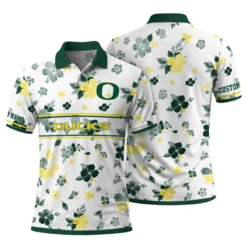 Oregon Ducks Polo Shirt Custom Floral Pinstripe Green White Fashion Forward