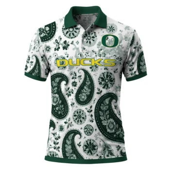 Oregon Ducks Polo Shirt Custom Paisley Florals Green White Best Selling